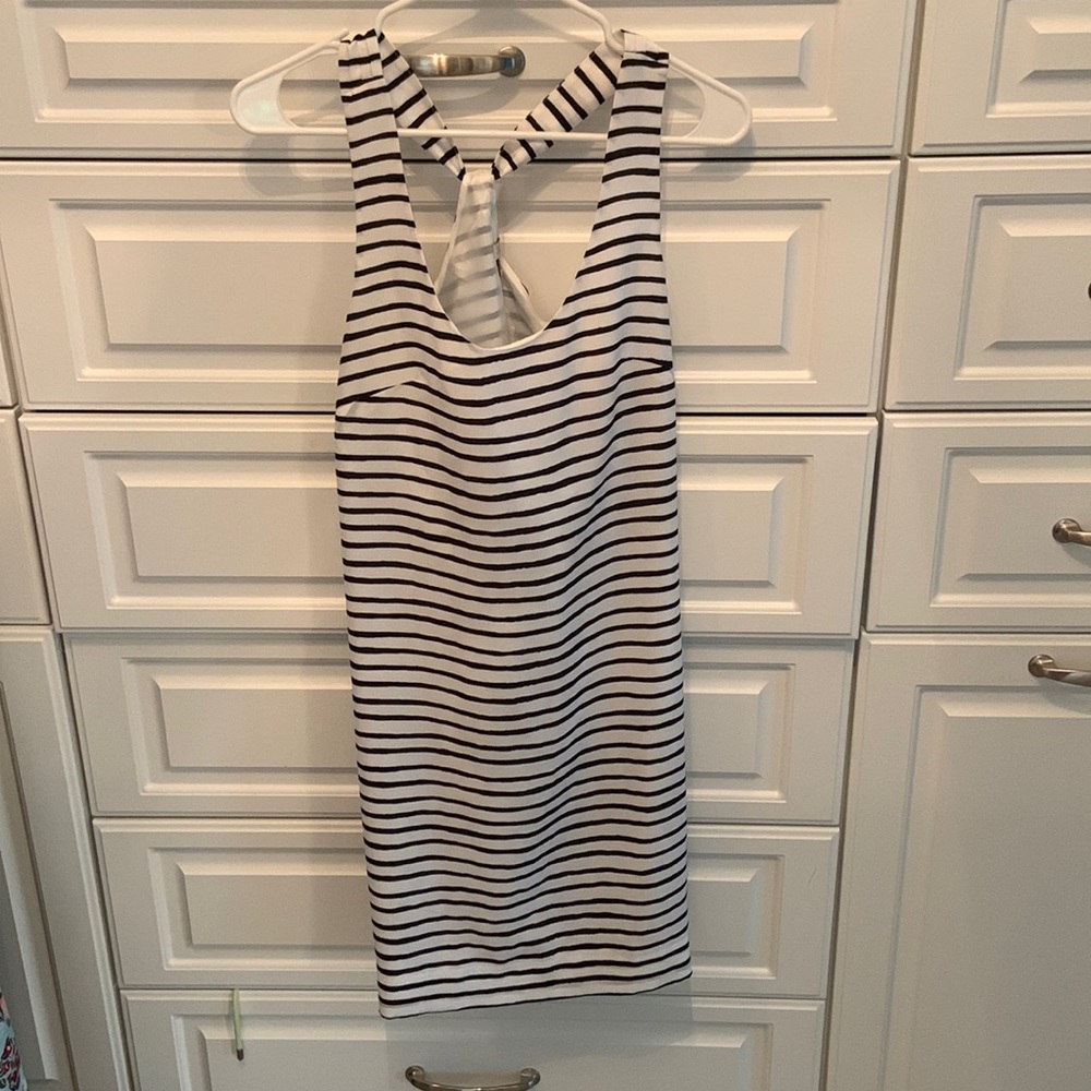 EUC JCrew black & white striped racerback dress- fully lined- Sz 00 (runs large)